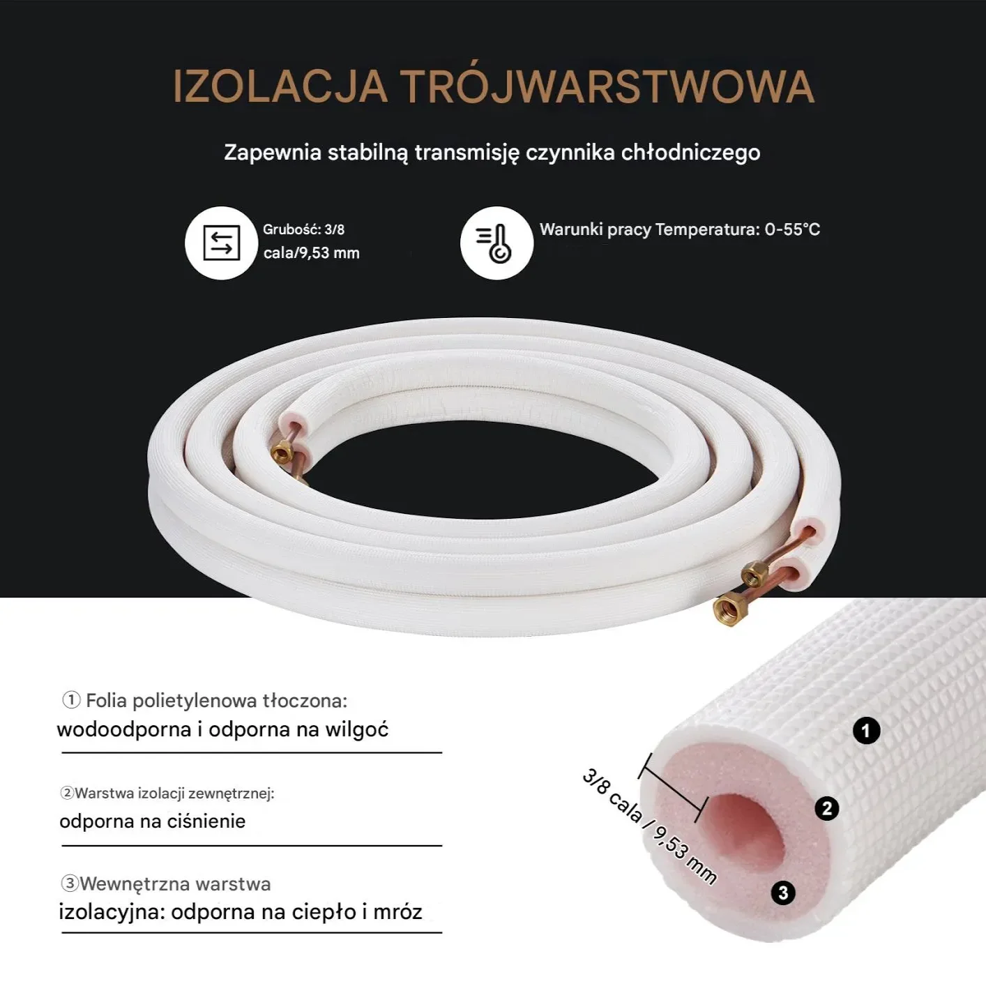 Zestaw rur miedzianych 7,6m izolowanych do klimatyzacji i HVAC - obrazek 4