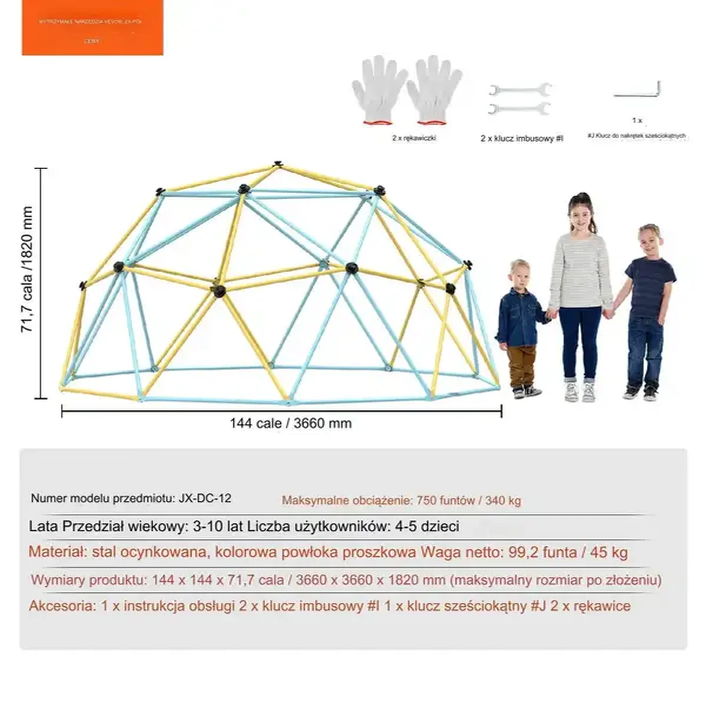 Kopuła wspinaczkowa metalowa ogród drabinka solidna łatwy montaż 3.6m - obrazek 6