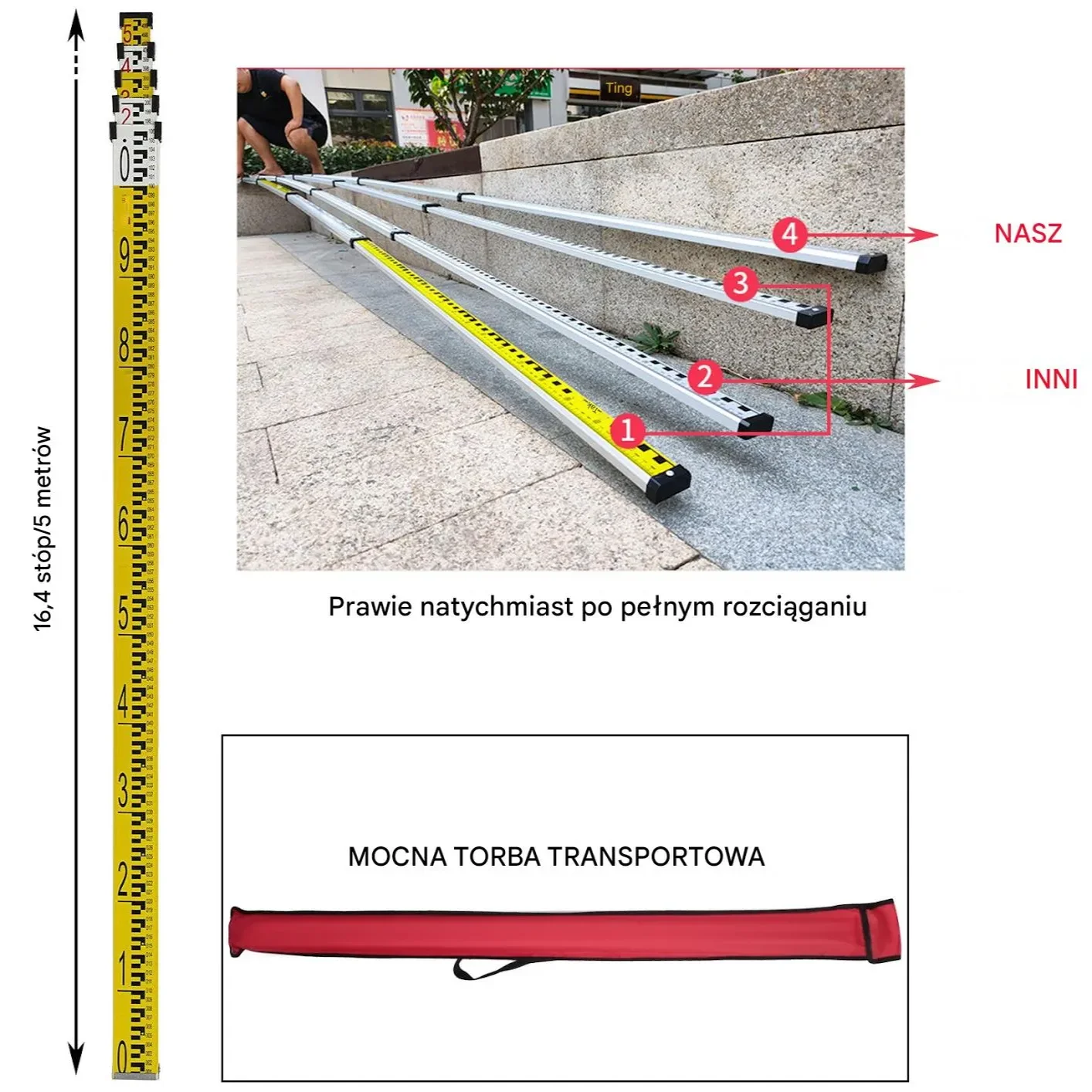 Poziomica laserowa obrotowa zielona 500m zestaw z trójnogiem i tyczką - obrazek 5