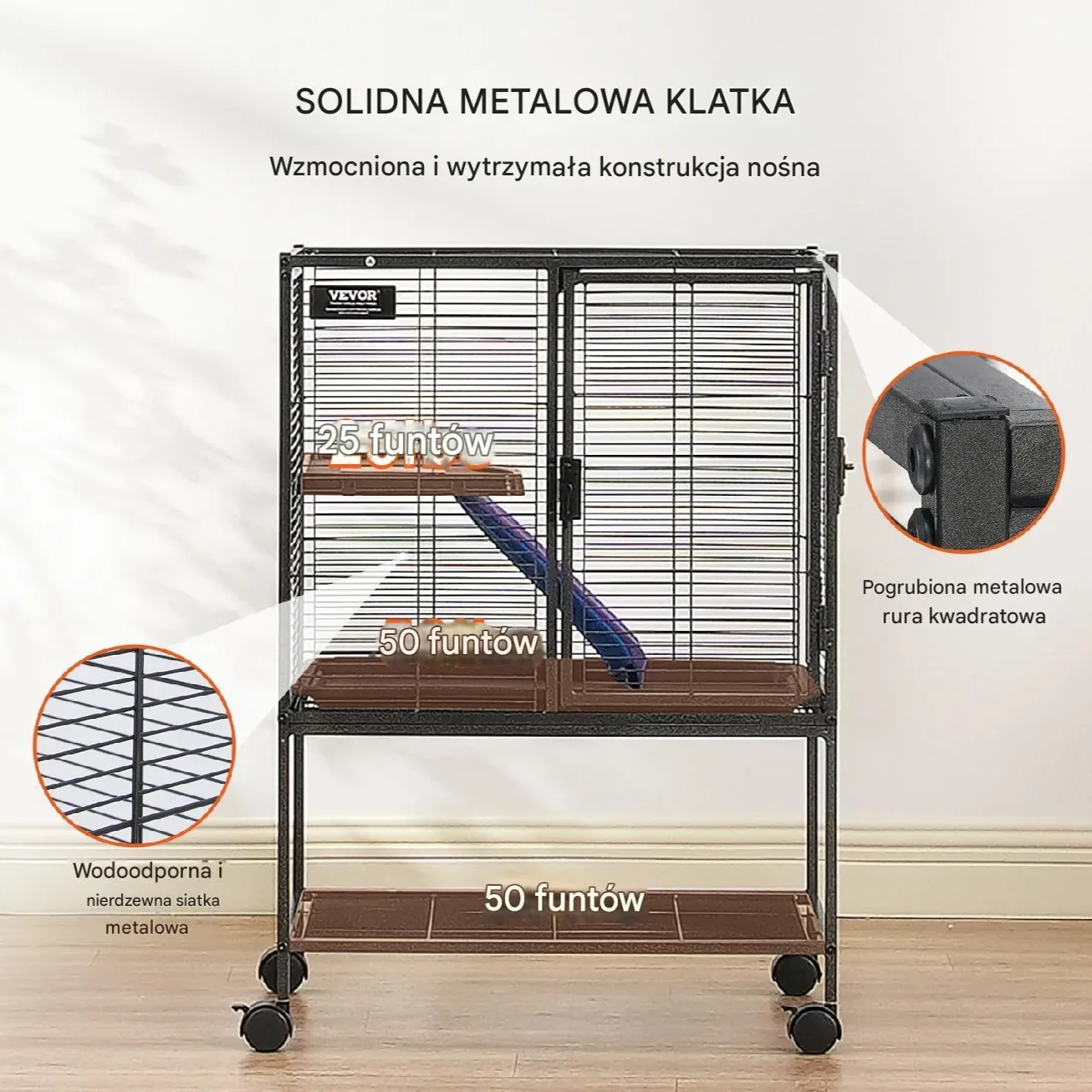 Metalowa Klatka dla Małych Zwierząt 86 cm - obrazek 2