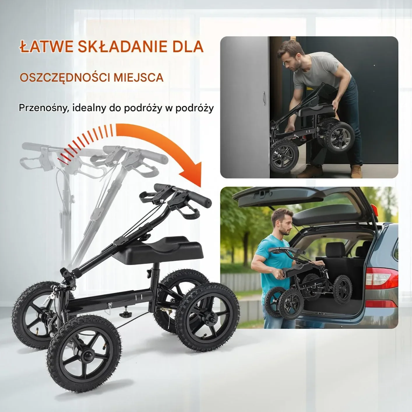 Skuter rehabilitacyjny kolanowy składany stalowy regulowany 12" koła - obrazek 2