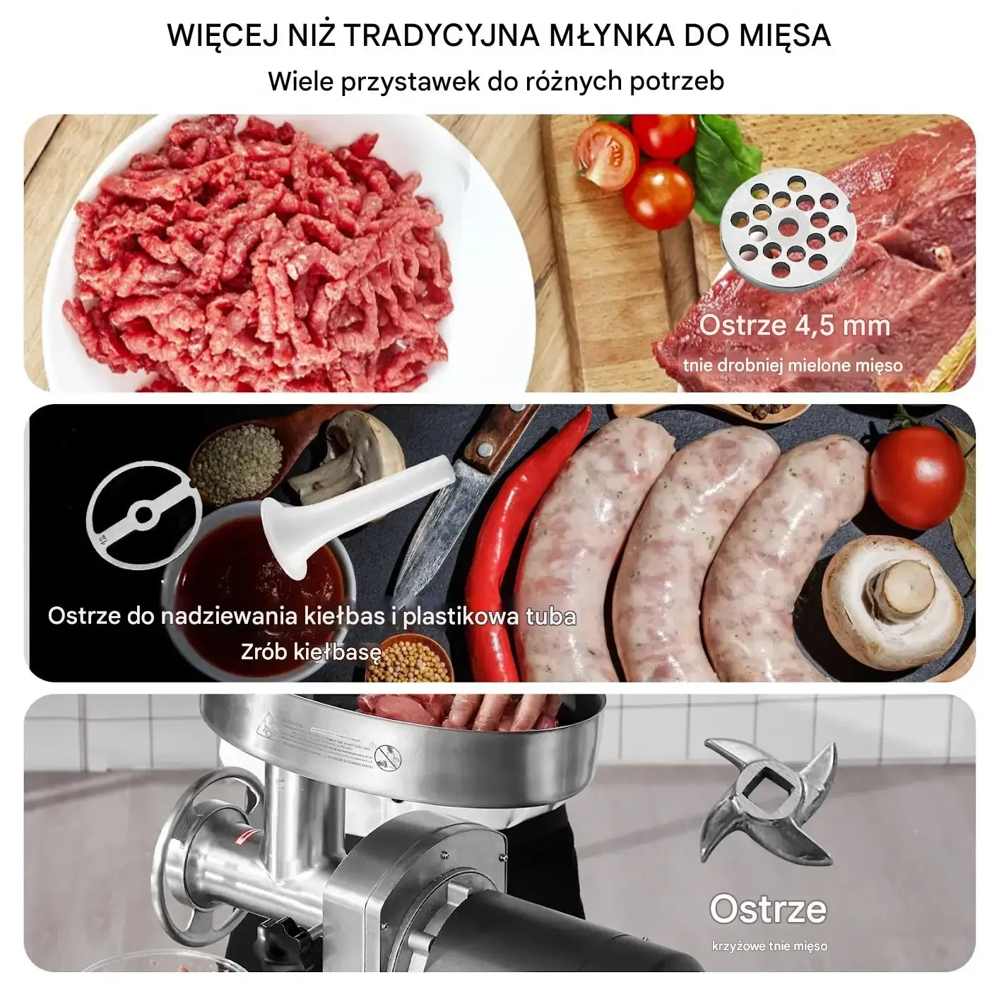 Maszynka do mięsa elektryczna 2,72kg/min stal nierdzewna kiełbasy szynka - obrazek 5