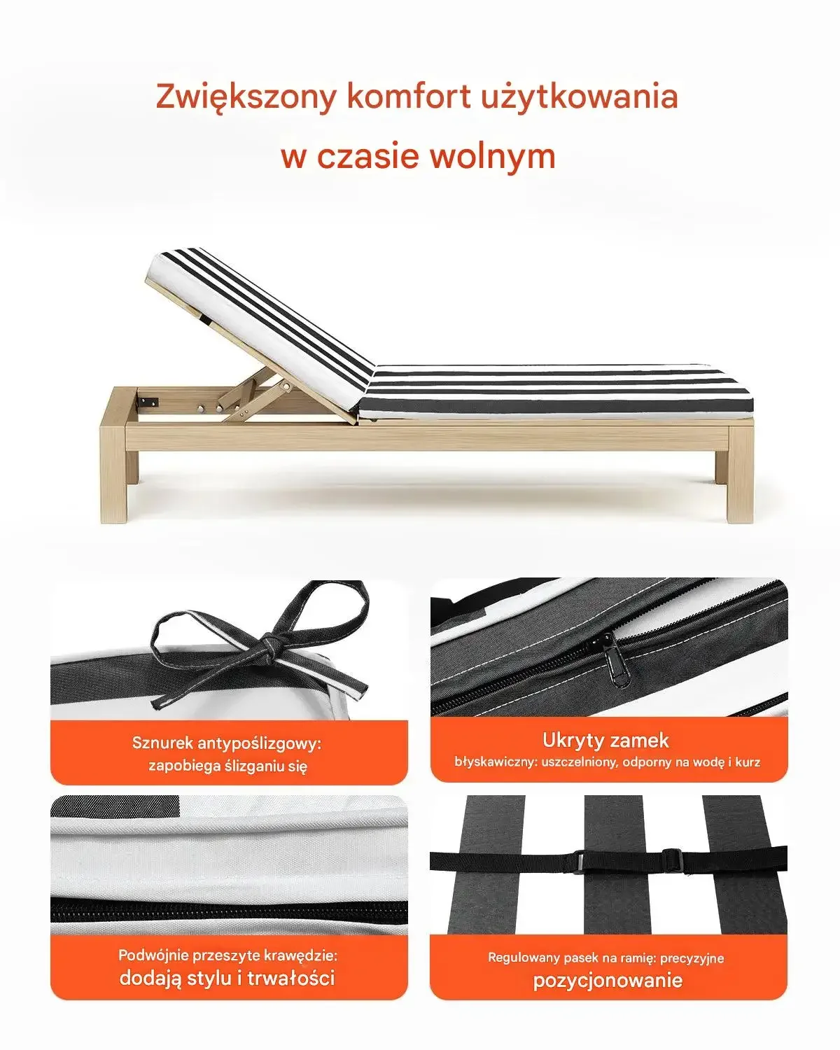 Poduszki zebra na leżak ogrodowy 2szt wodoodporne w paski basen taras - obrazek 5