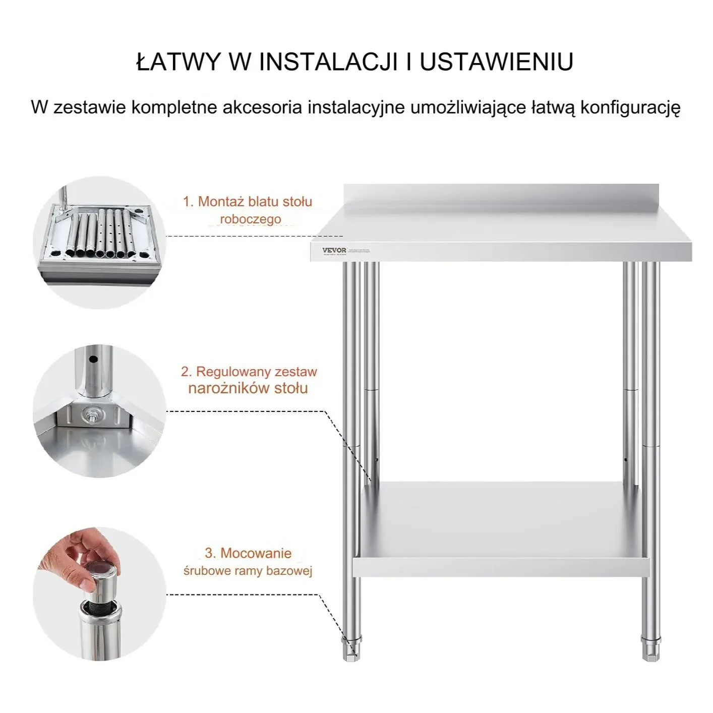 Stół gastronomiczny nierdzewny 60x76cm blat roboczy wolnostojący do baru - obrazek 3