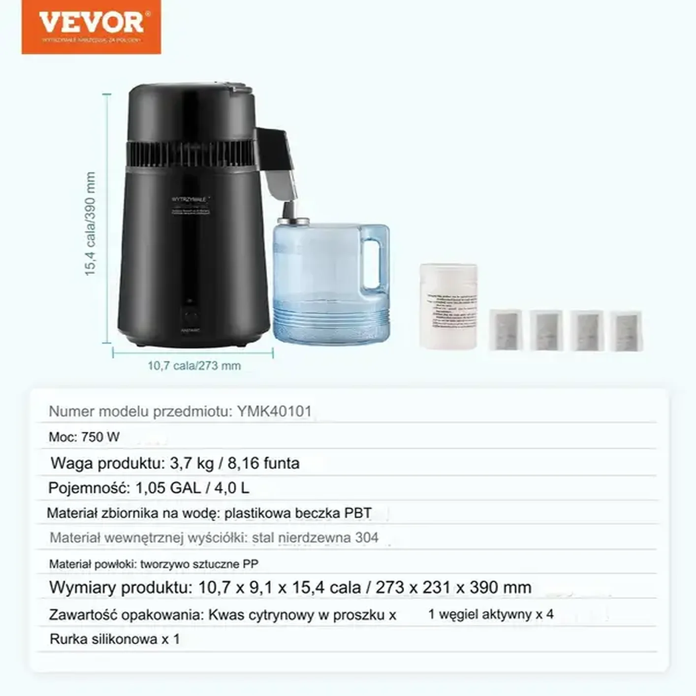 Destylarka Destylator do Wody elektryczna z dzbankiem 4L 750W czarny - obrazek 2