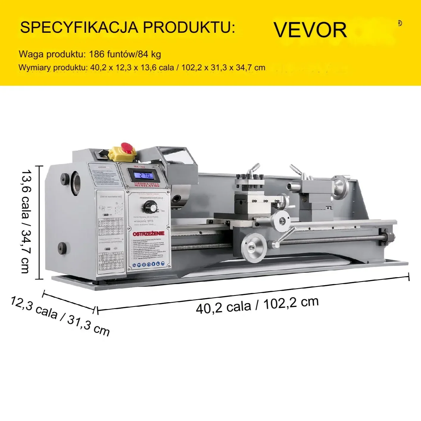 Tokarka do metalu 1100W 220x750mm frezarka cyfrowa MT5 warsztat obróbka