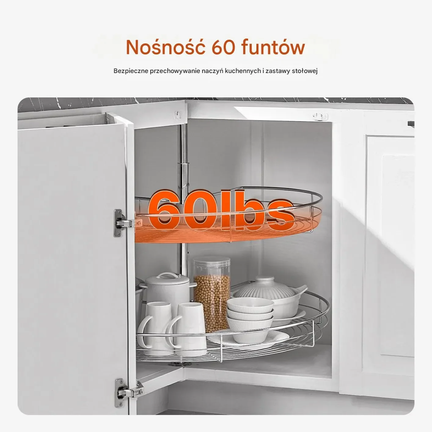 Szafka narożna system cargo obrotowy 2 poziomy chrom 80 cm kuchnia - obrazek 3