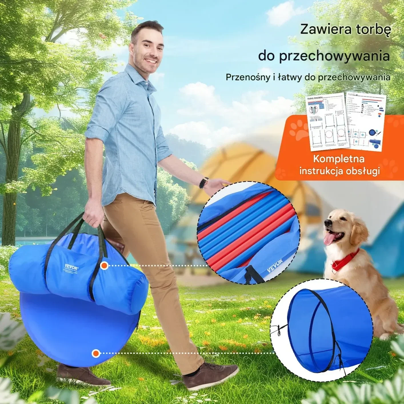 Sprzęt do treningu zwinności dla psa 5 elementów niebieski - płotki tunele - obrazek 4