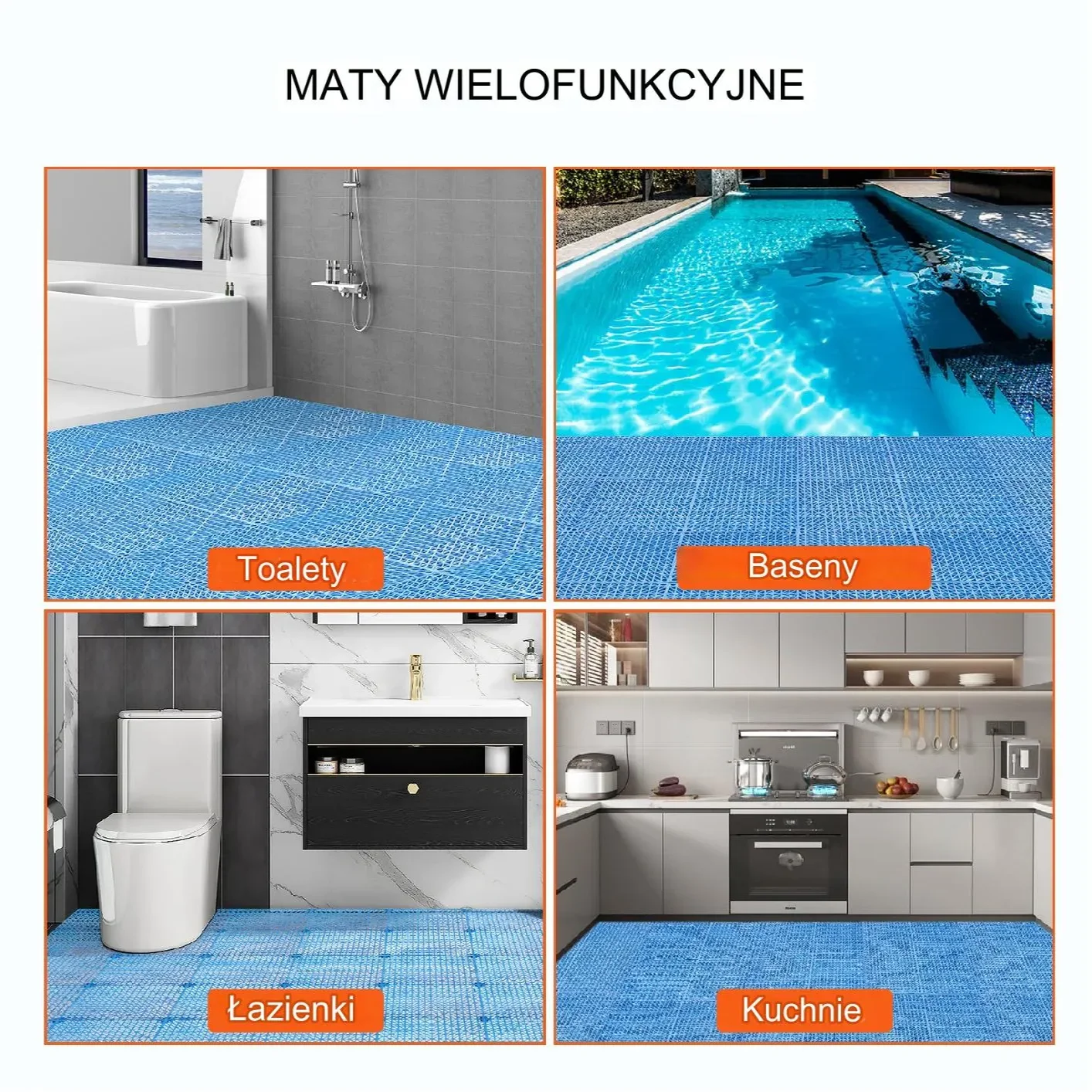 Mata drenażowa niebieskie 30x30cm 50szt PVC łączona antypoślizgowa łazienka - obrazek 5