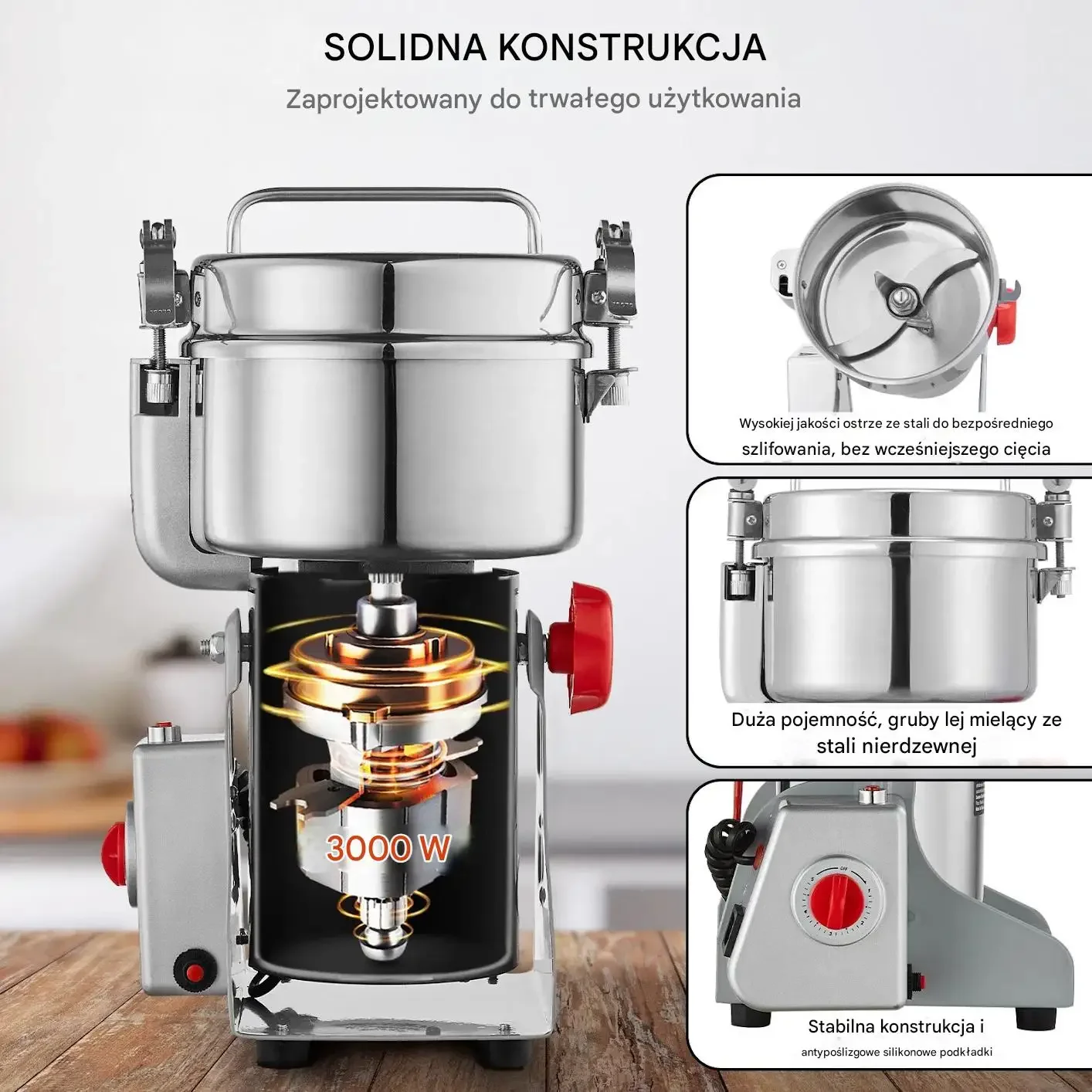 Młynek zbożowy elektryczny 3000W stal nierdzewna szybki pasza mąka - obrazek 5