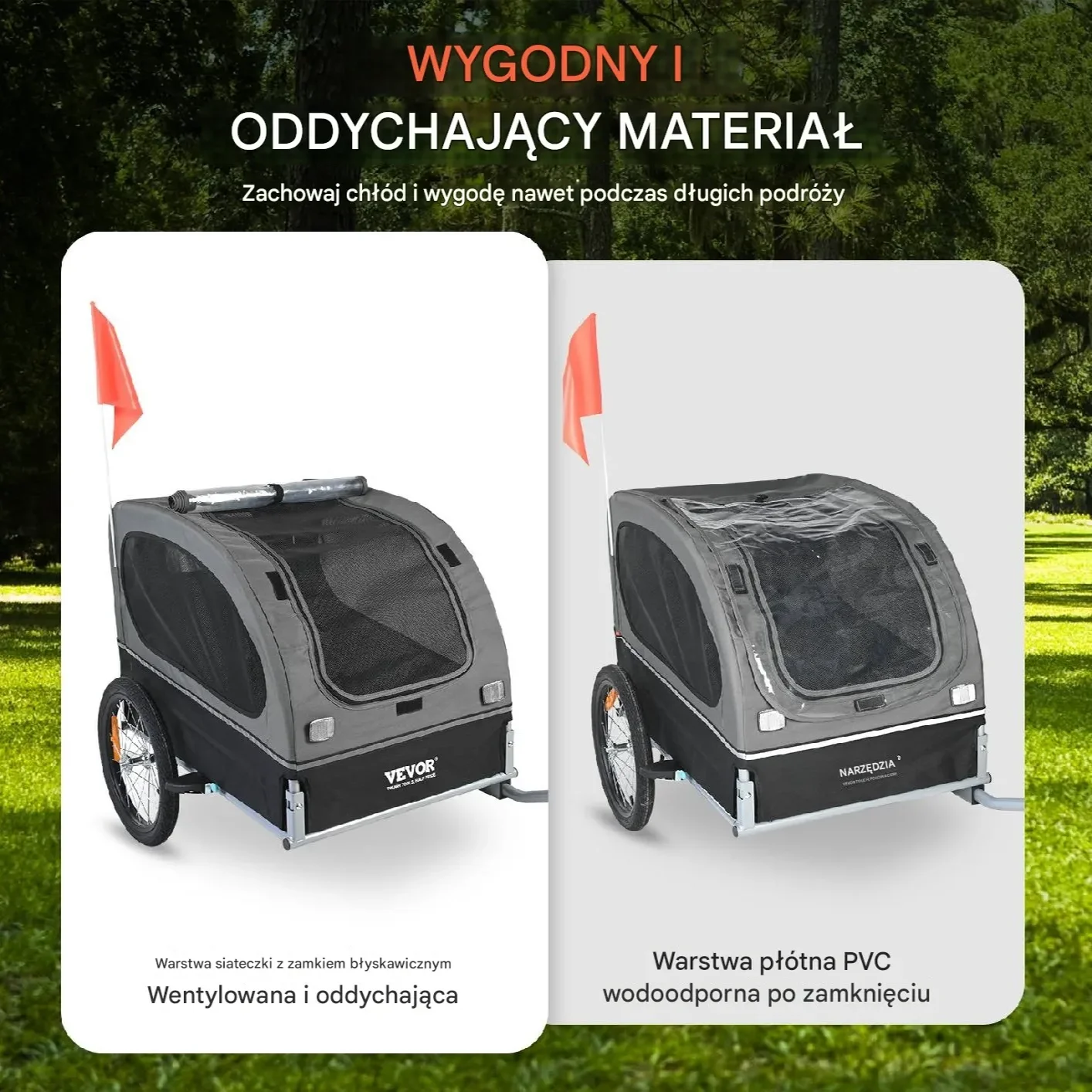 Przyczepka rowerowa dla psa 2w1 składana 40kg – wózek spacerowy - obrazek 3