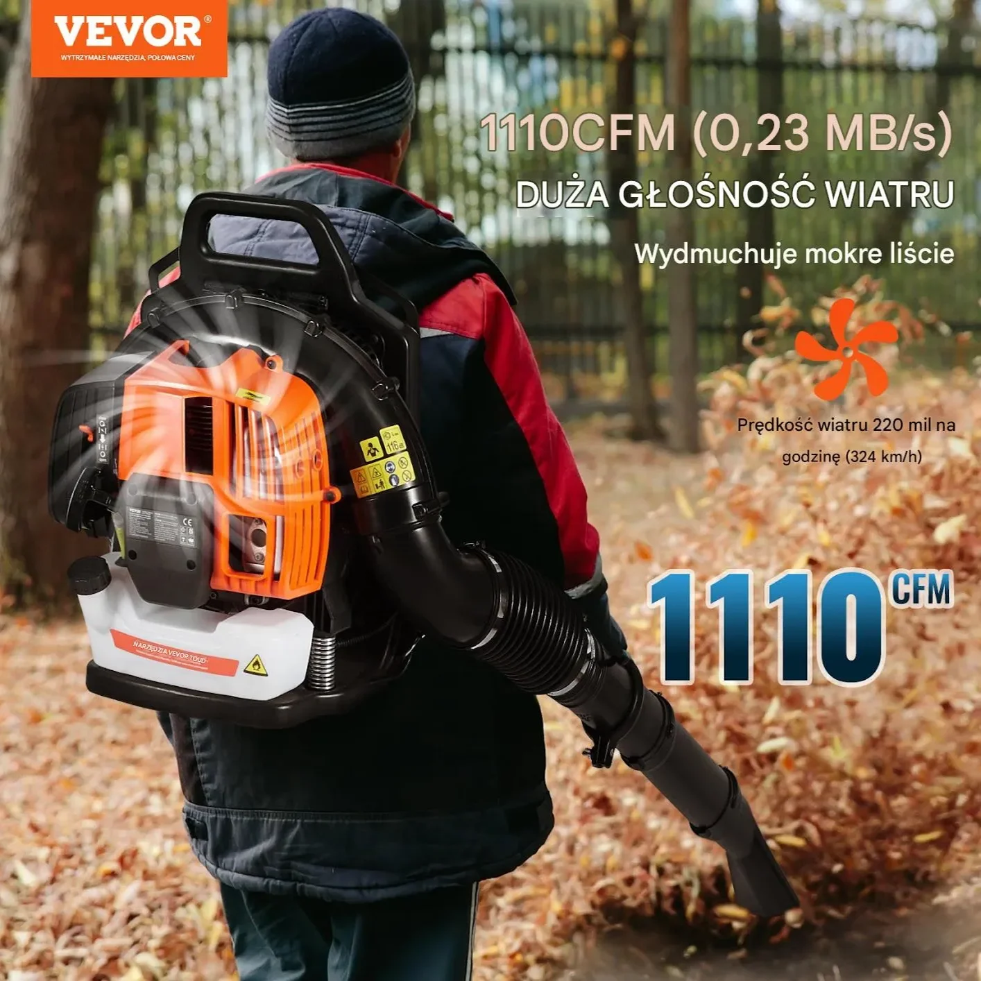 Dmuchawa do liści plecakowa 62 cm³ spalinowa 1110 CFM - do liści i śniegu - obrazek 6
