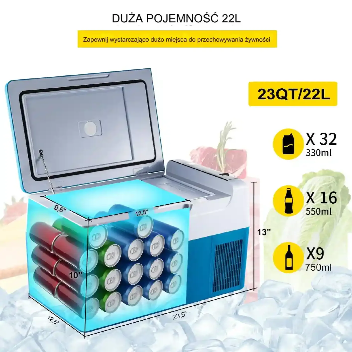LODÓWKA TURYSTYCZNA SAMOCHODOWA PRZENOŚNA CHŁODZENIE 22L - obrazek 2