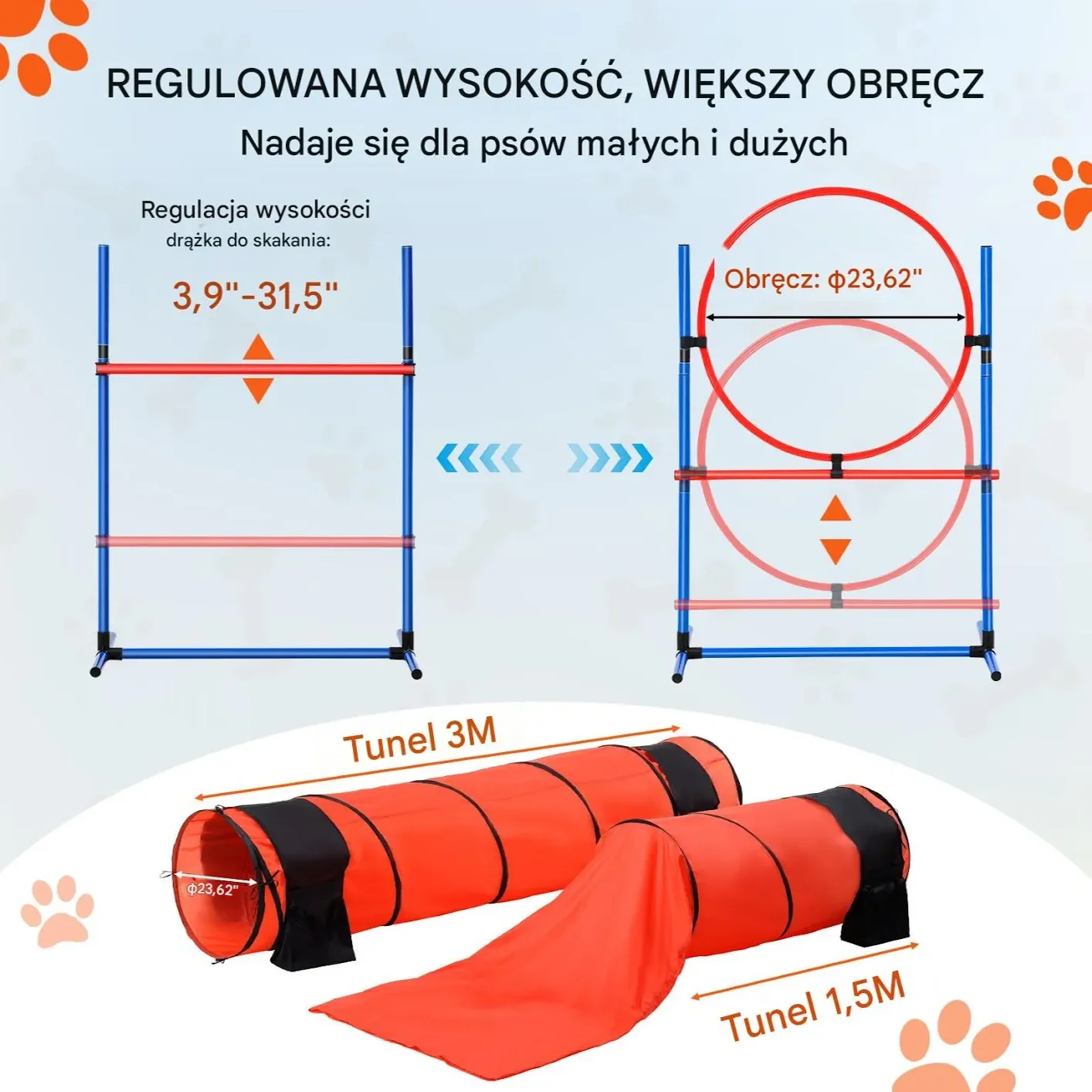 Sprzęt do treningu zwinności dla psa 7 elementów czerwony - płotki tunele - obrazek 3