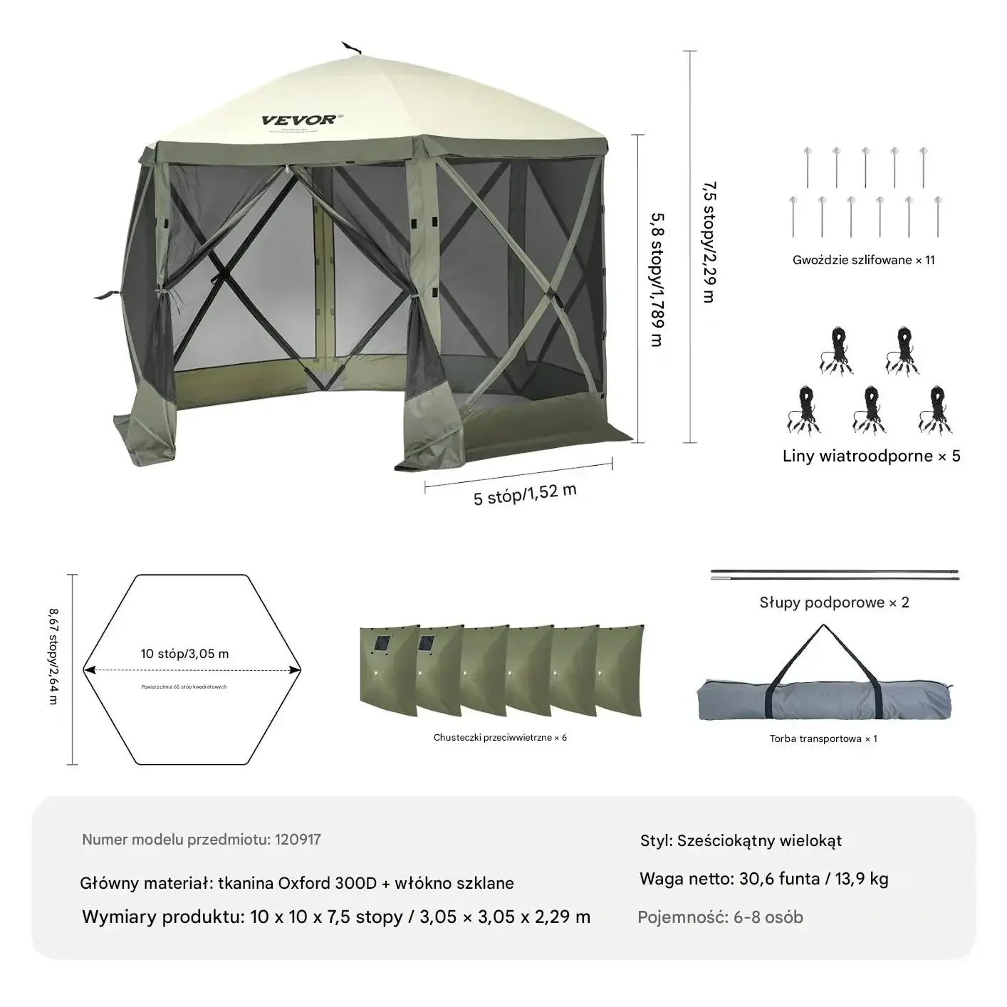 Pawilon ogrodowy pop up 3.05x3.05m z moskitierą 6 ścian szybki montaż