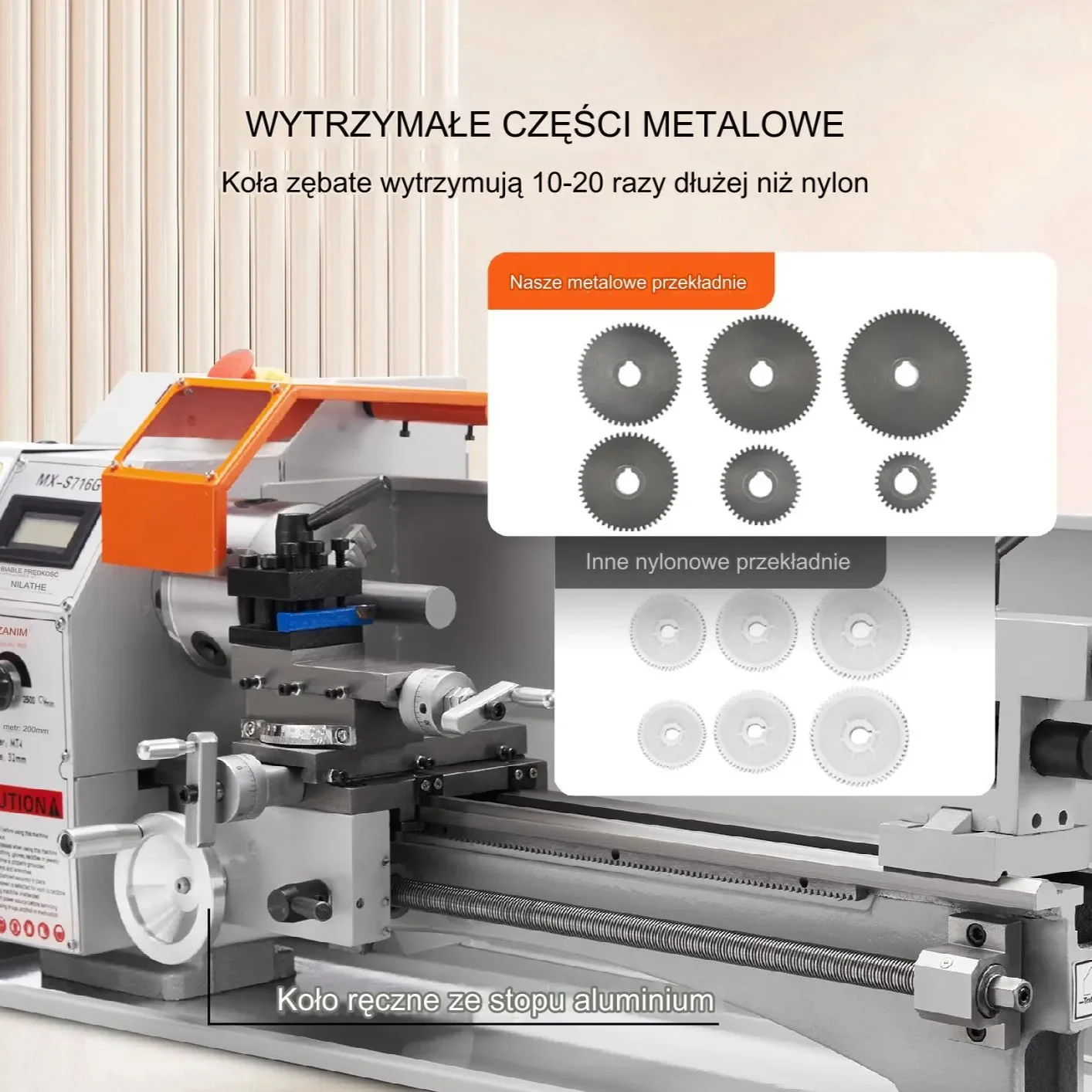 Tokarka do metalu 800W 150-2500obr – precyzyjna z imadłem 3-szczękowym - obrazek 3