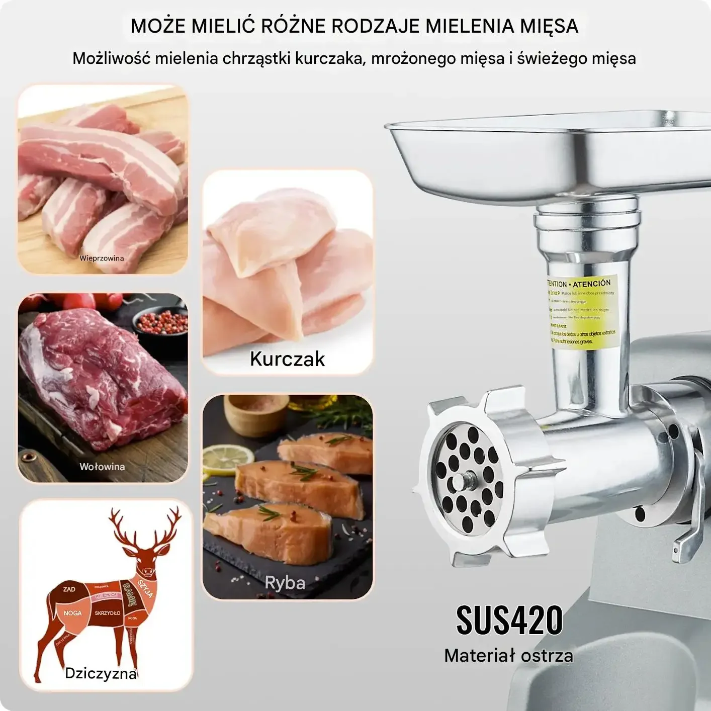 Maszynka do mięsa elektryczna 2,27kg/min 575W stal aluminiowa kiełbasy - obrazek 3