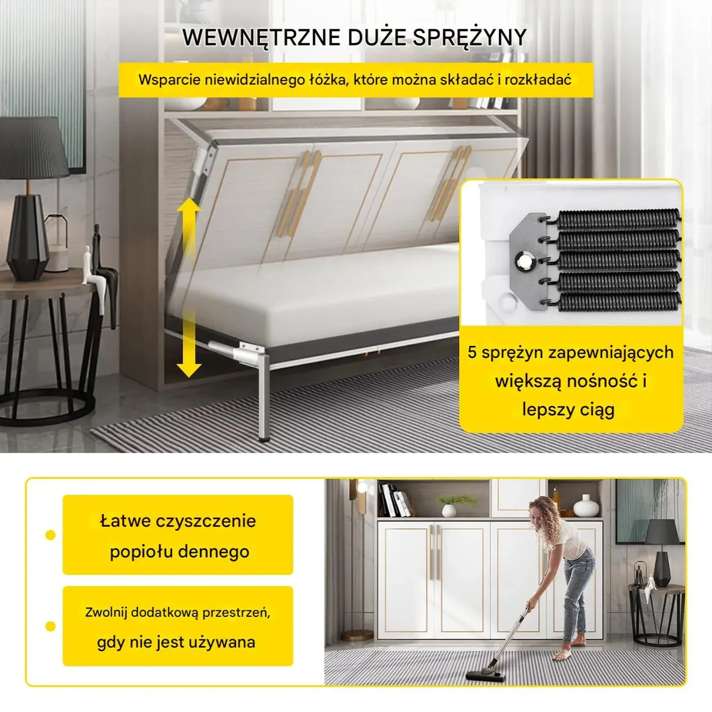 Mechanizm podnośnik łóżko składane poziome zestaw Queen/Twin biały 0.9-1.2m - obrazek 3