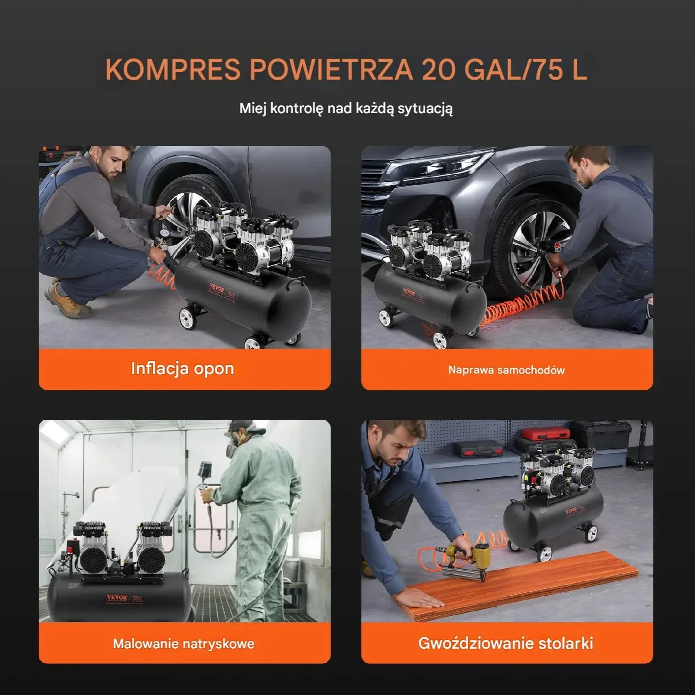 Kompresor powietrza 75L 90PSI – bezolejowy przenośny do warsztatu - obrazek 4