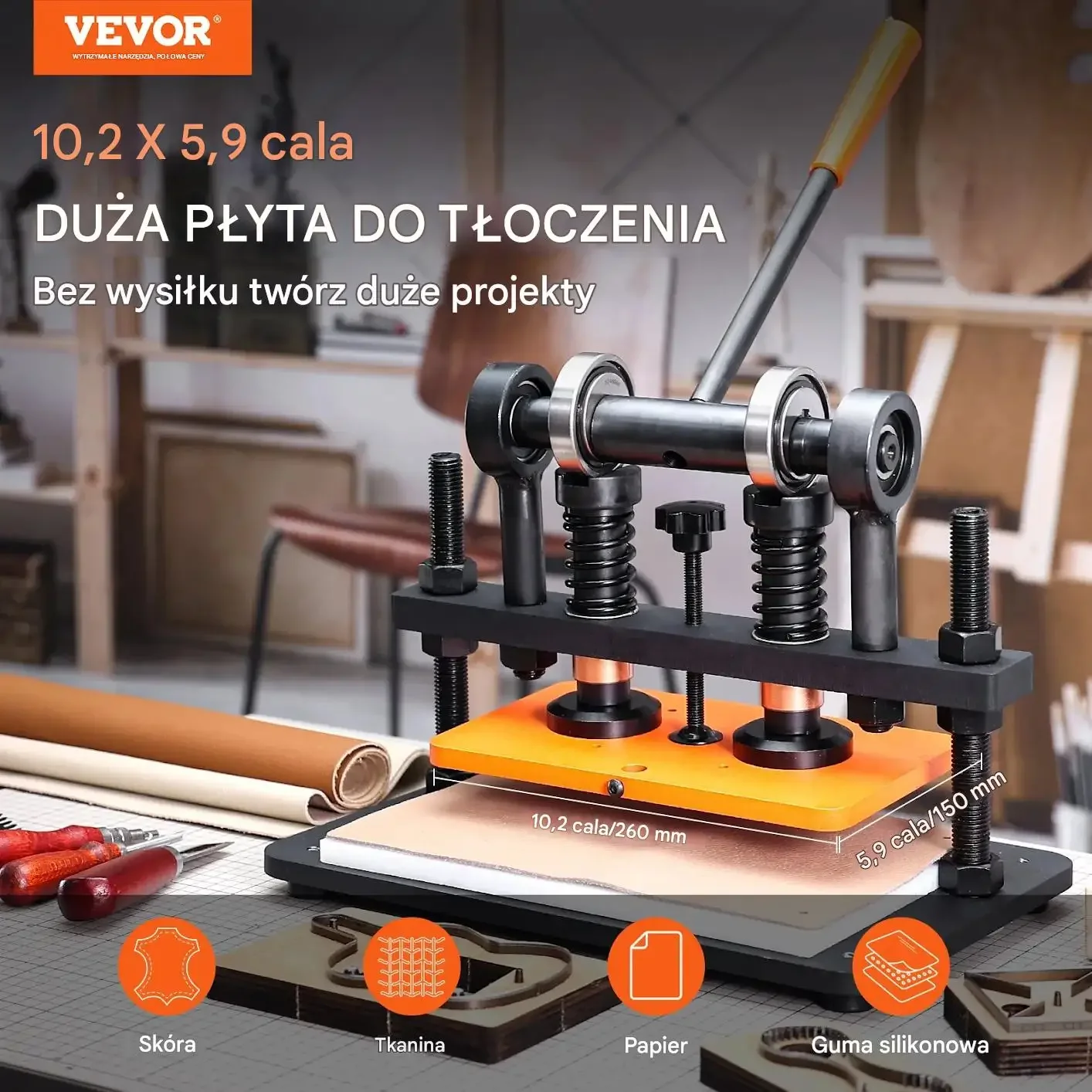 Maszyna do wycinania obróbki skóry manualna 25,9x15 cm tłoczenie DIY - obrazek 2