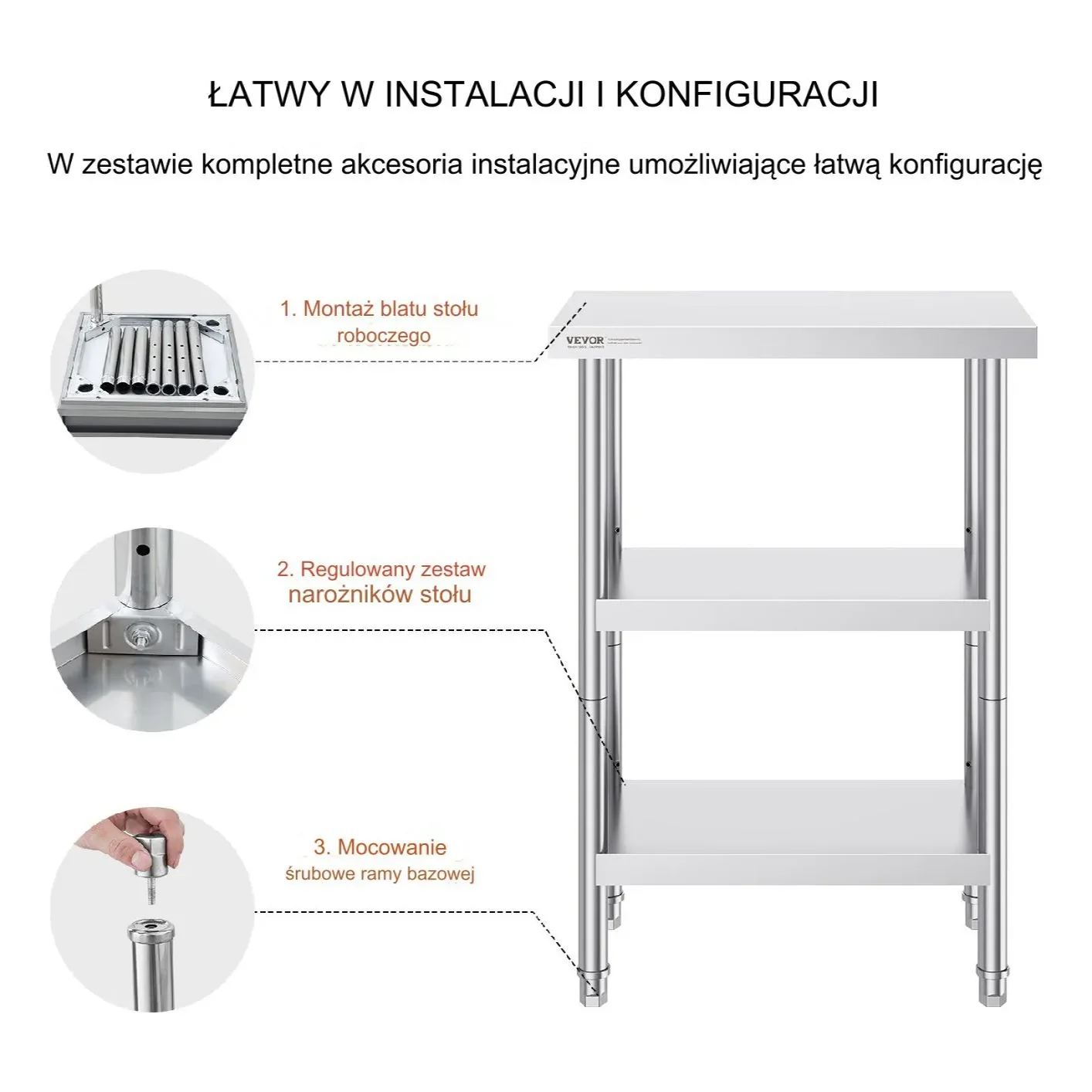 Stół Roboczy ze Stali Nierdzewnej 86x61x35cm - obrazek 3