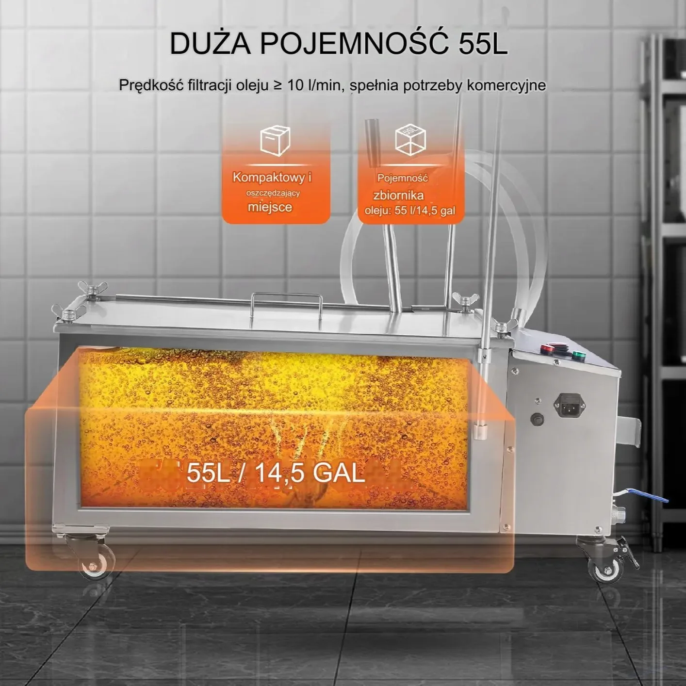 Filtr oleju do smażenia urządzenie do filtrowania oleju zbiornik 55 L - obrazek 4