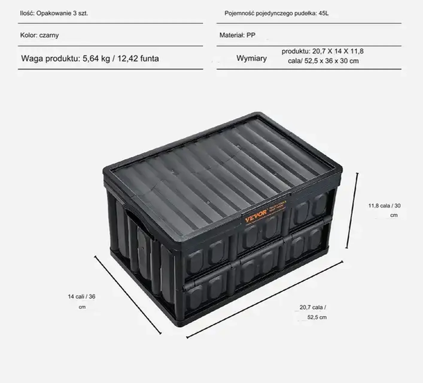 Skrzynka plastikowa pojemnik magazynowy 3 SZTUKI 52.5 x 36 x 30 cm - obrazek 2