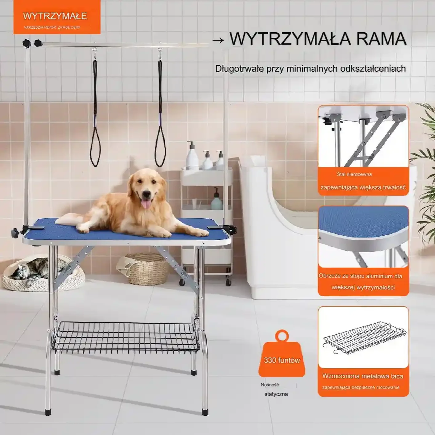 Stół groomerski trymerski dla psów kotów weterynaryjny blat 91 x 61 cm - obrazek 6