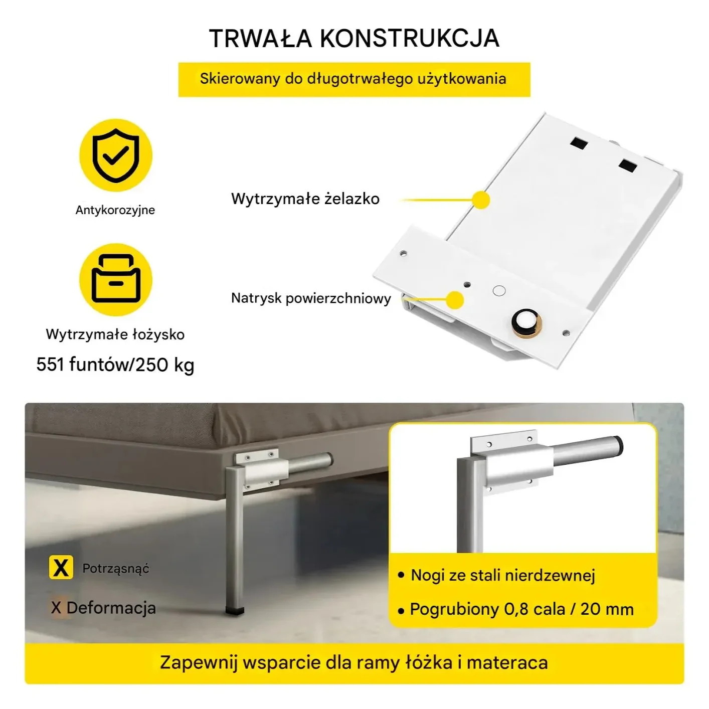 Mechanizm podnośnik łóżka – sprężyny mocny wspornik łóżko Queen/Twin - obrazek 5