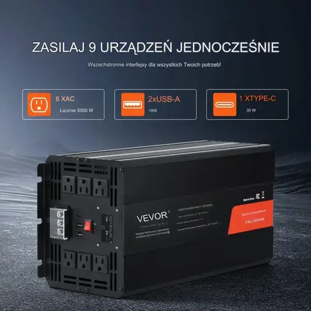 Falownik przetwornica inwerter czysta fala sinusoidalna 5000 W DC 12V AC 120 V - obrazek 4