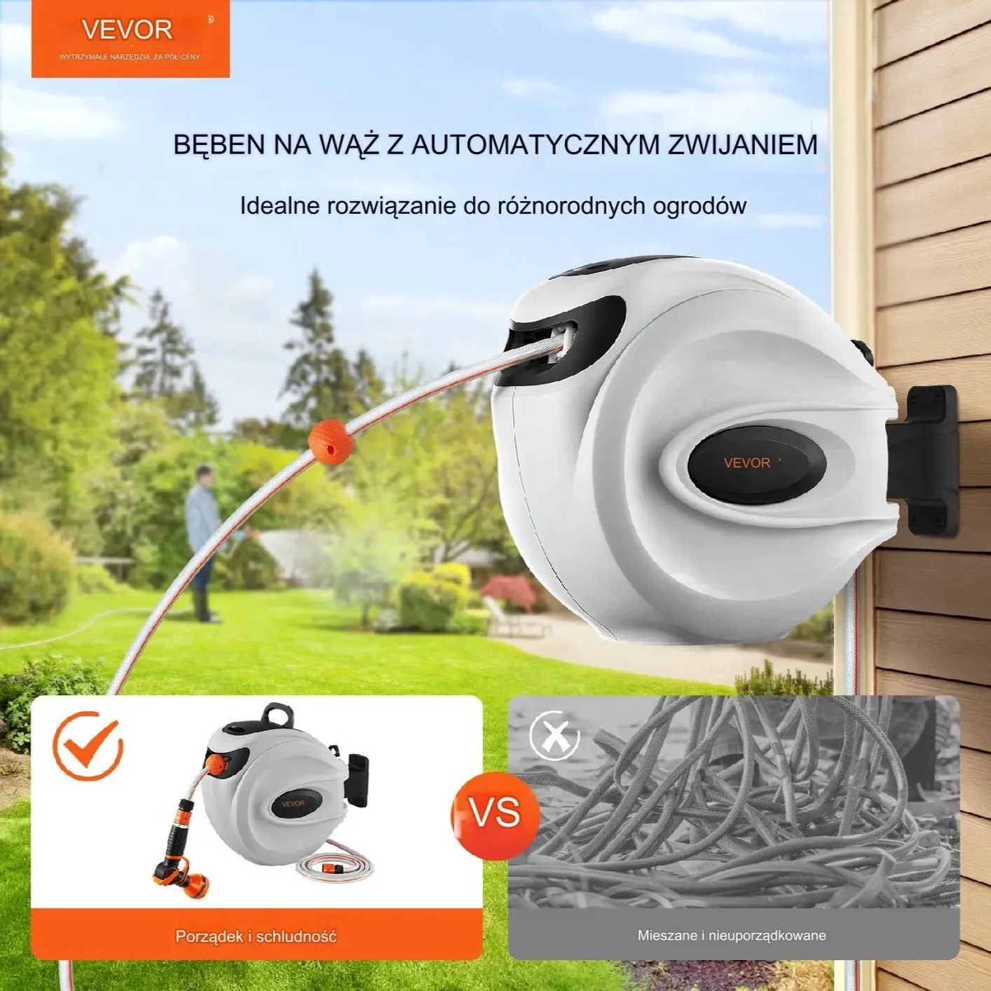 BĘBEN ZWIJACZ NA WĄŻ OGRODOWY AUTOMATYCZNY ZWIJACZ 25m - obrazek 5