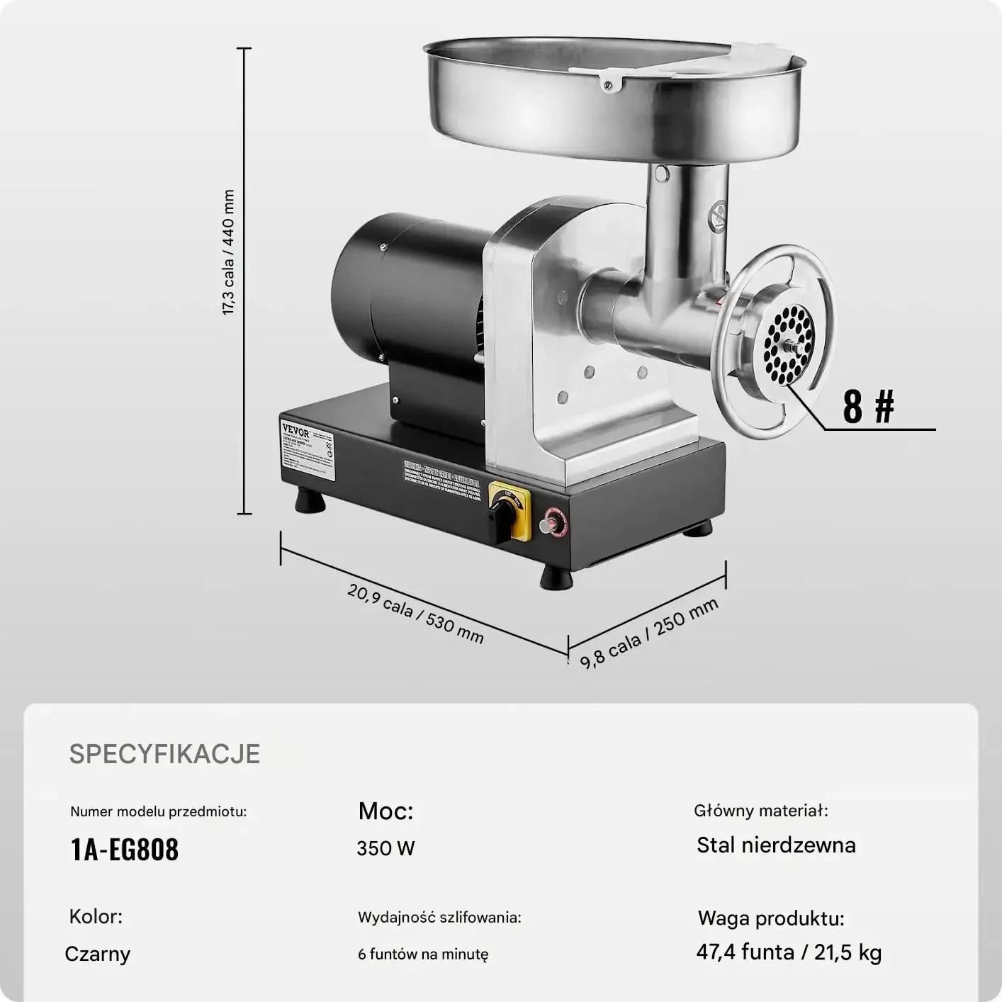 Maszynka do mięsa elektryczna 2,72kg/min stal nierdzewna kiełbasy szynka