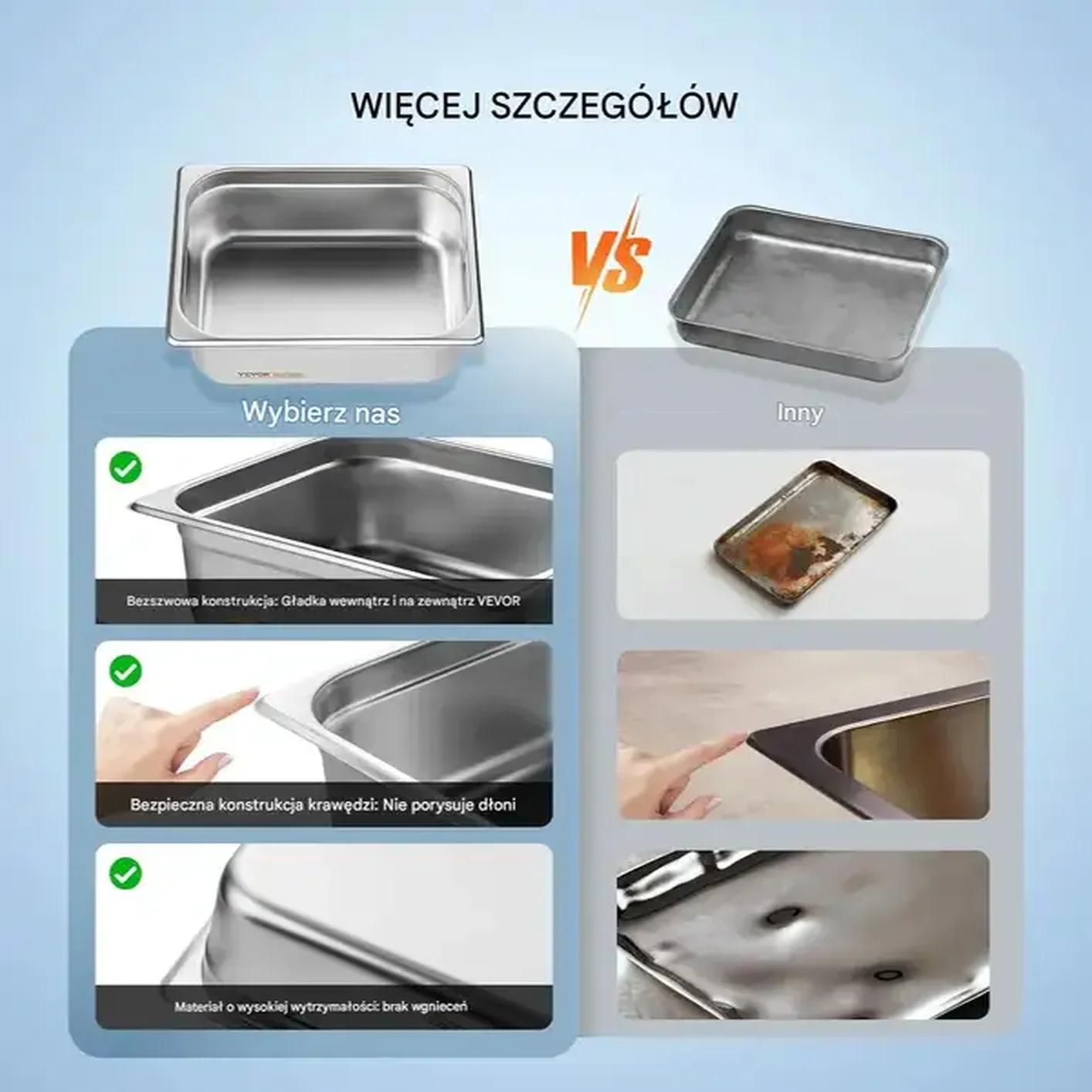 Pojemniki gastronomiczne GN 8 szt. z pokrywami stal nierdzewna do cateringu - obrazek 2