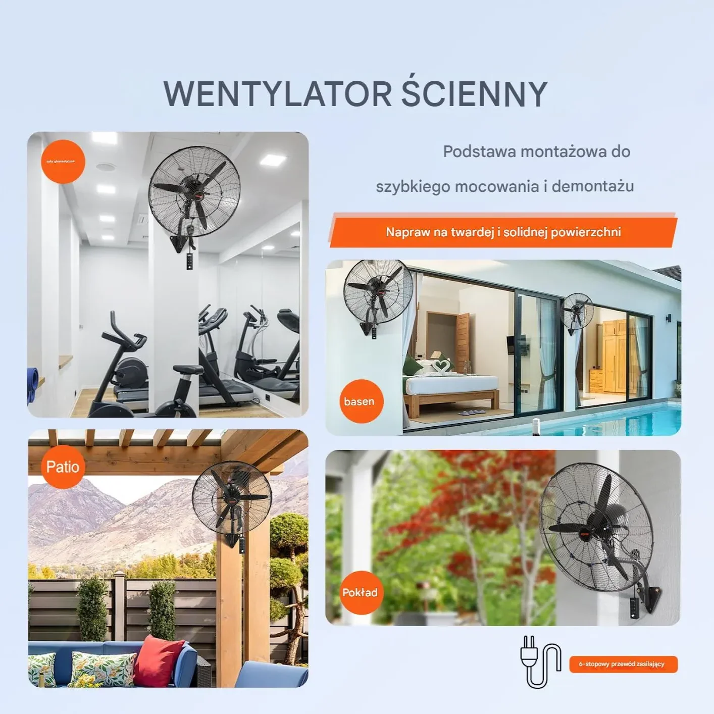 Wentylator ścienny 24" z funkcją mgły 3 prędkości 115W metalowy - obrazek 5