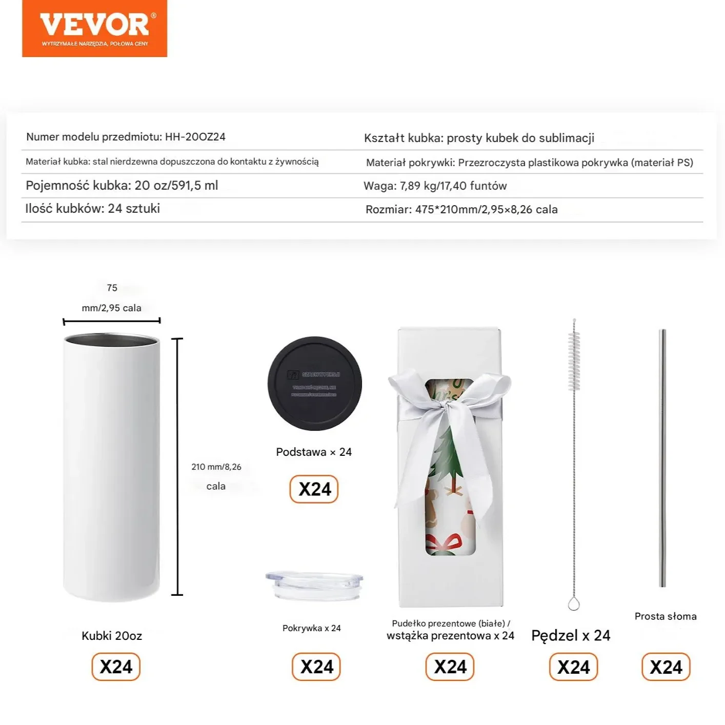 24 Kubki do Sublimacji ze Stali Nierdzewnej