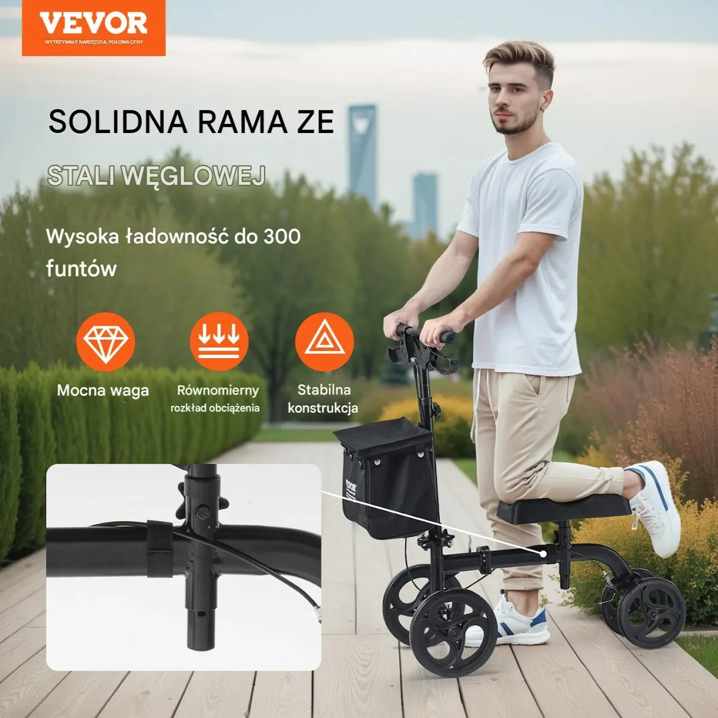 Skuter ortopedyczny składany wysokość regulacja koła terenowe złamanie - obrazek 3