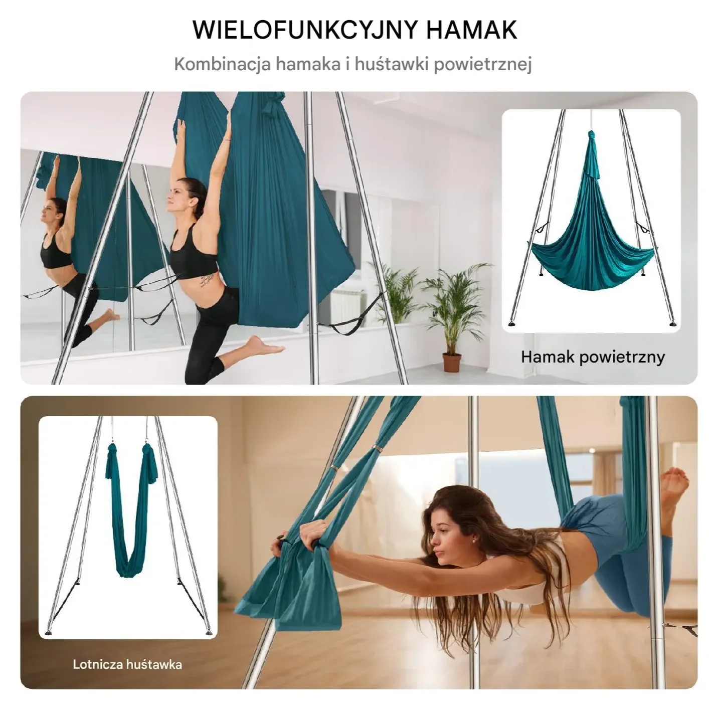 Stojak z Hamakiem Aerial Yoga Zielony - obrazek 5