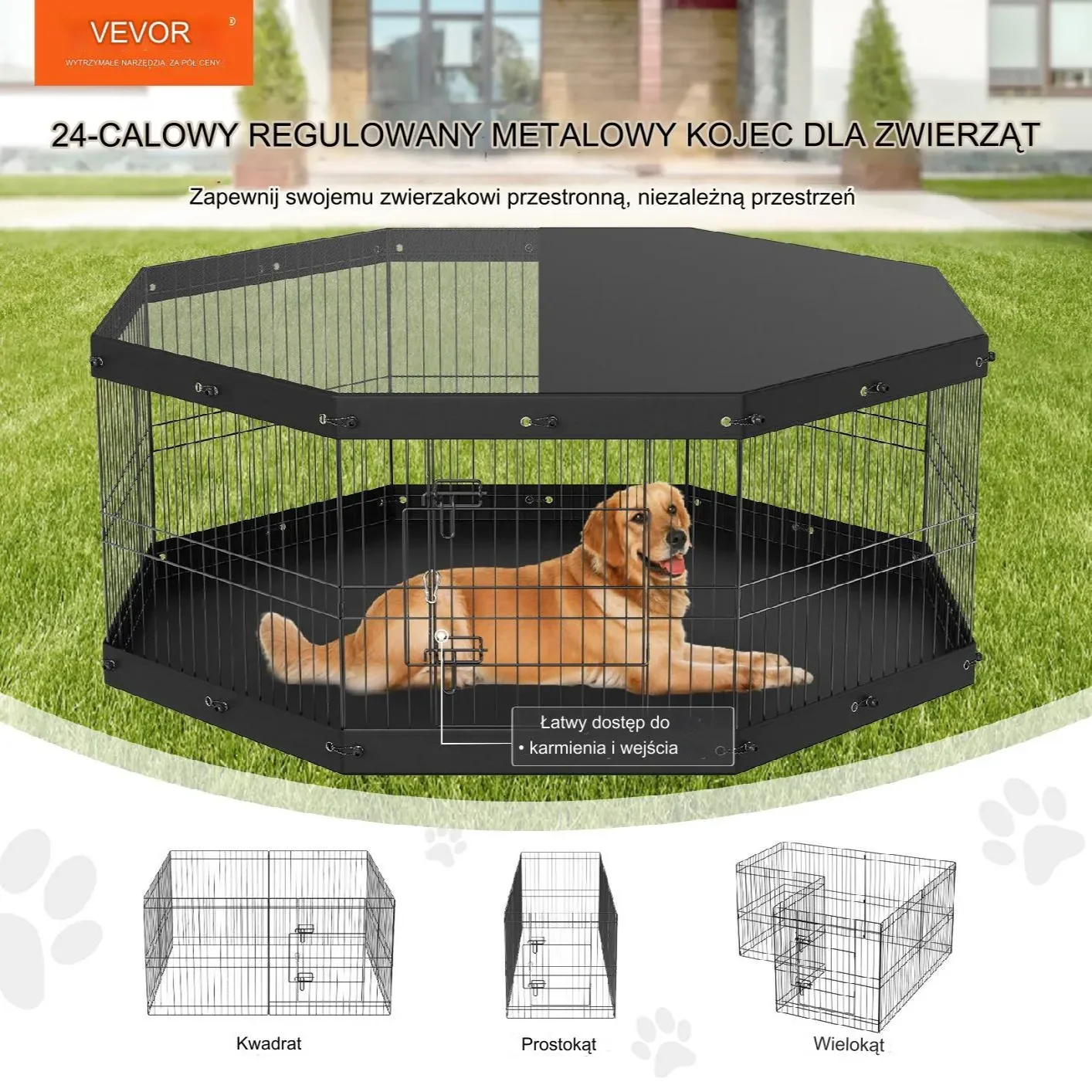 Klatka składana duża dla psa kota królika kojec wybieg dla psów metalowa - obrazek 5