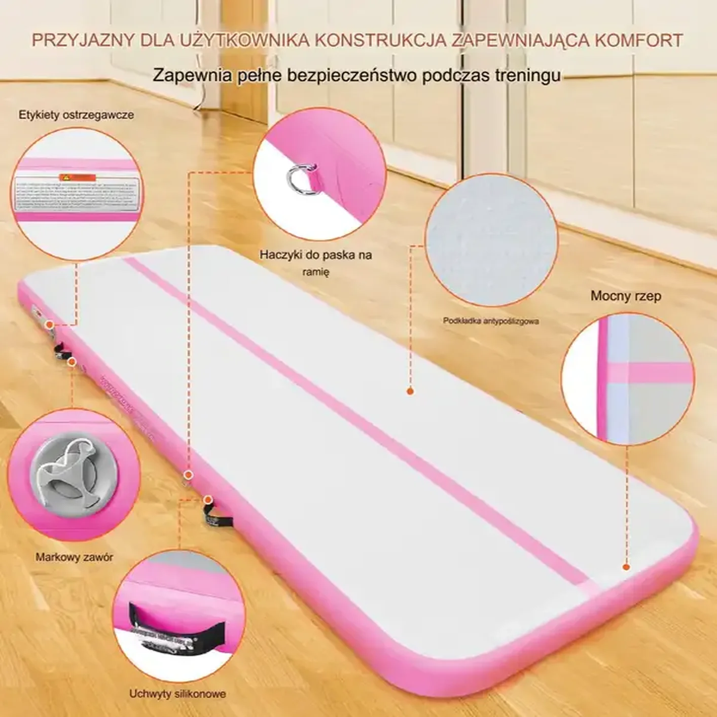 MATA GIMNASTYCZNA DMUCHANA ŚCIEŻKA AKROBATYCZNA MATERAC ĆWICZEŃ 6 M