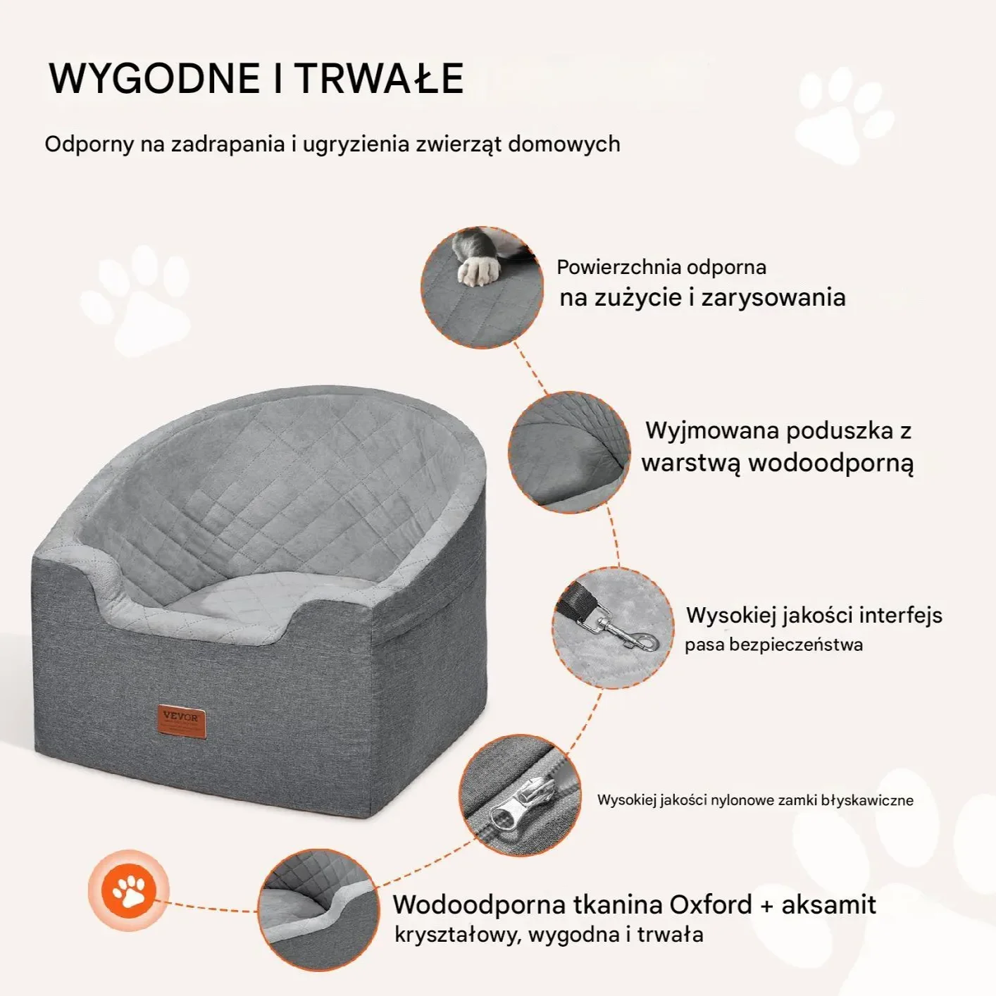 Fotelik samochodowy XL dla psa kota Transporter samochodowy Ciemnoszary - obrazek 2