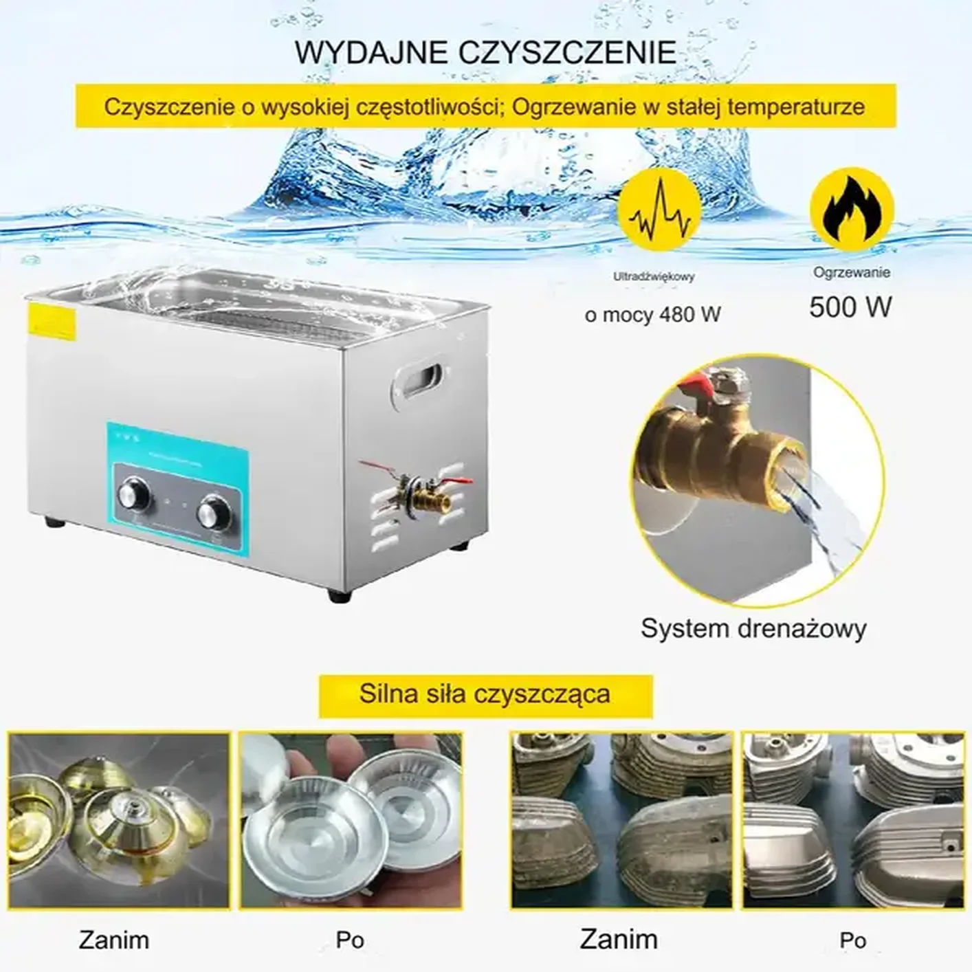 Myjka Ultradźwiękowa do czyszczenia biżuterii narzędzi 22 L 300W - obrazek 2