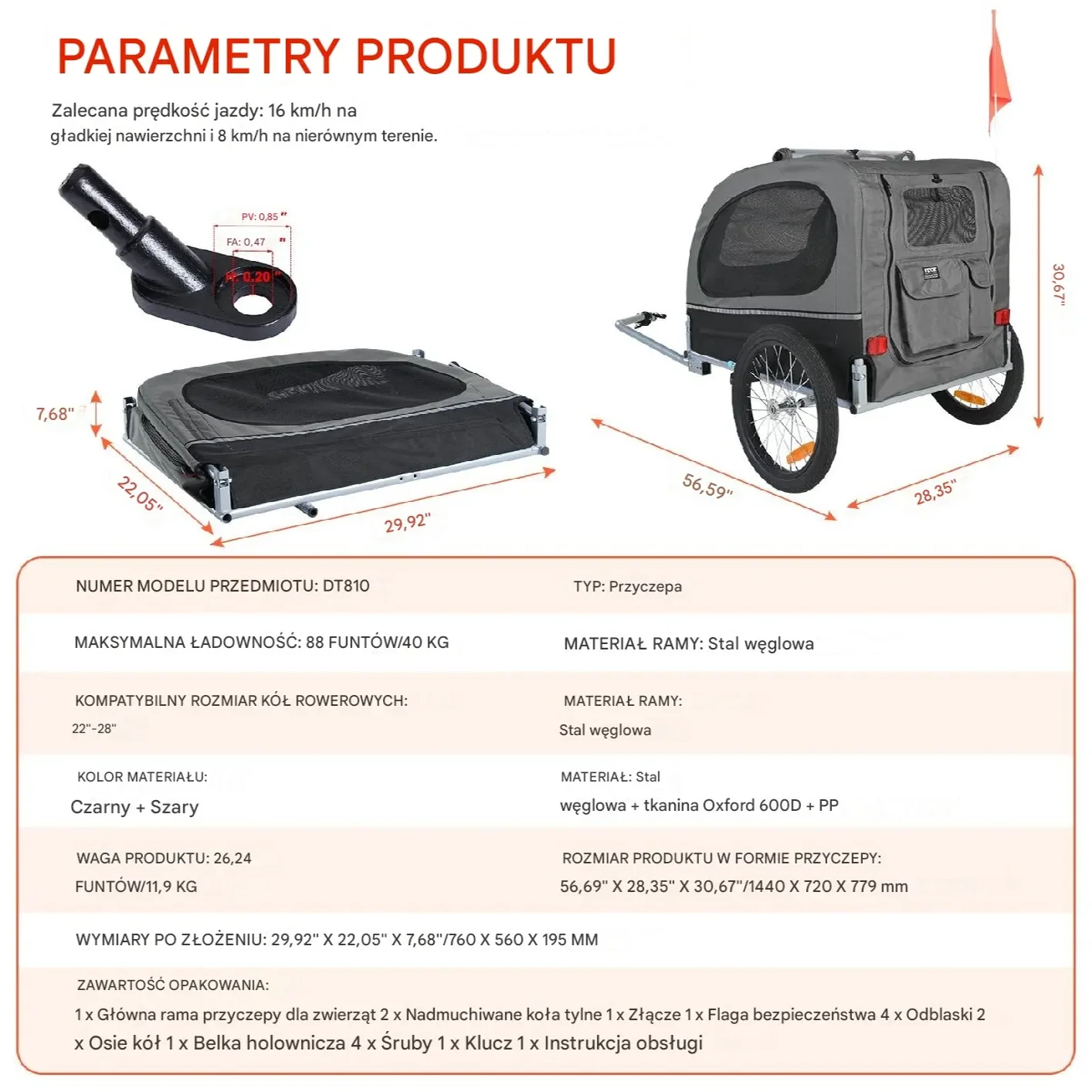 Przyczepka rowerowa dla psa 2w1 składana 40kg – wózek spacerowy
