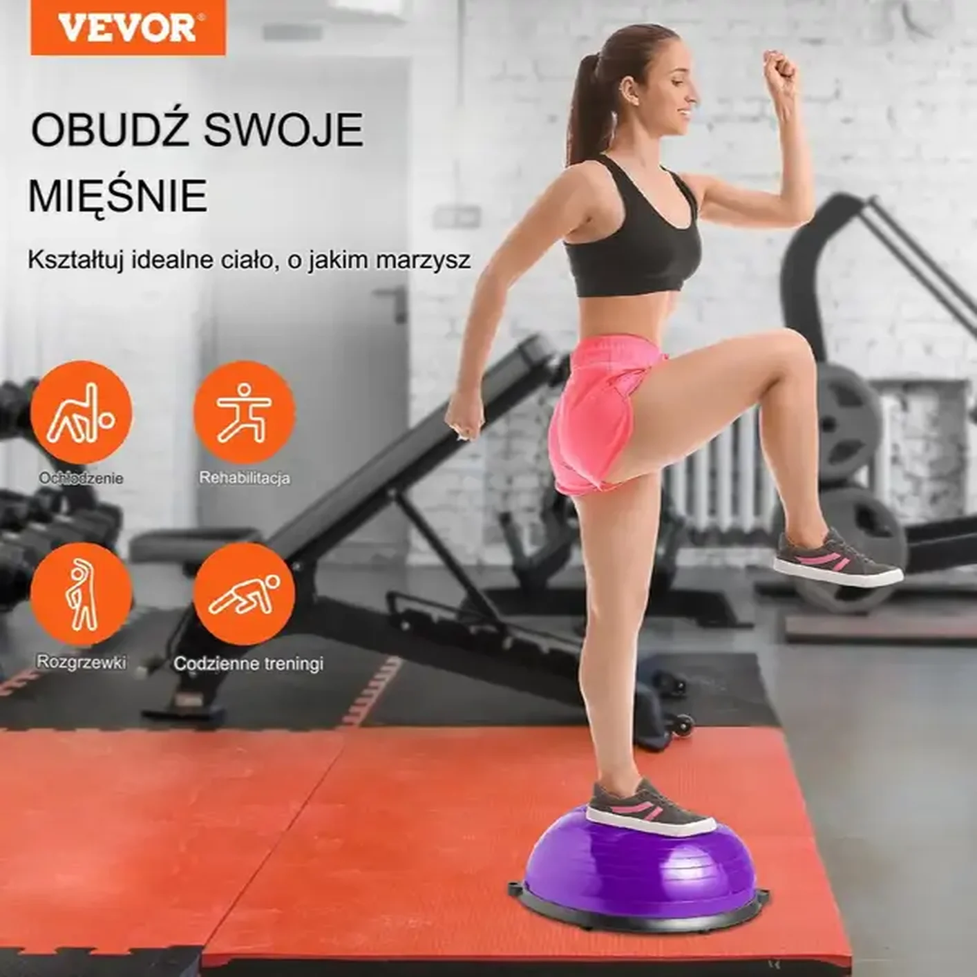 Platforma do balansowania półpiłka balansowa ćwiczeń gimnastyka fioletowa - obrazek 2