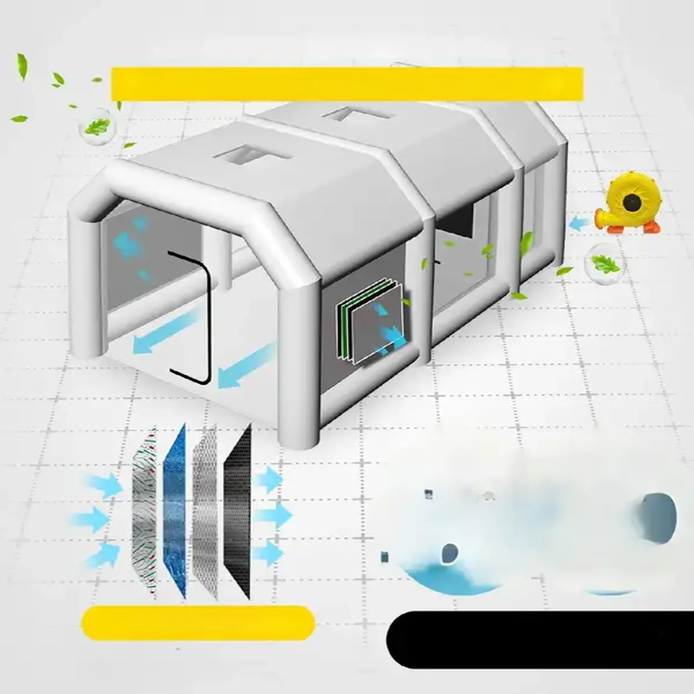 Nadmuchiwany namiot lakierniczy Kabina lakiernicza samochodowa 9x6x4m+ dmuchawy - obrazek 3