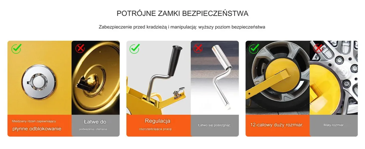 Blokada koła antykradzieżowa do aut przyczep kamperów 160-380 mm - obrazek 12