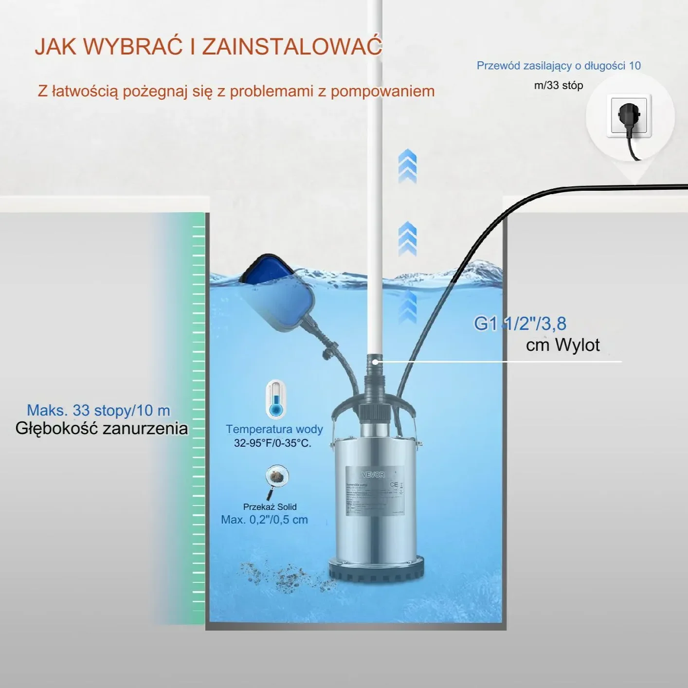Pompa głębinowa membranowa górnossąca do wody studni zanurzeniowa 550 W - obrazek 4