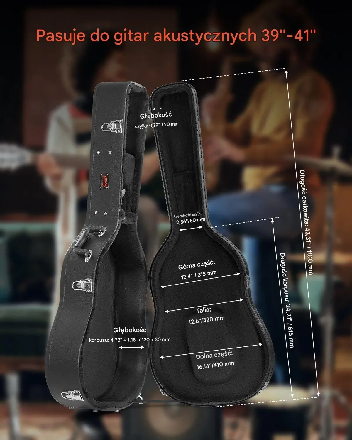 Futerał do Gitary Akustycznej – Wodoodporny Pokrowiec z Zamkiem 110 cm - obrazek 3