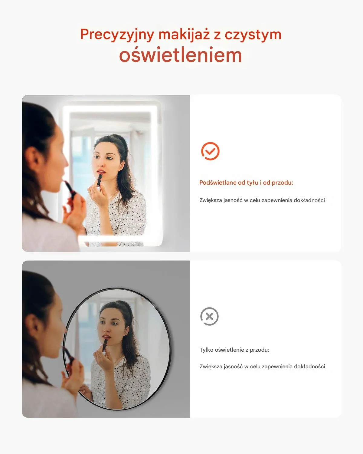 Lustro LED do Łazienki 50x70 cm z Podświetleniem i Funkcją Anti-Fog - obrazek 2