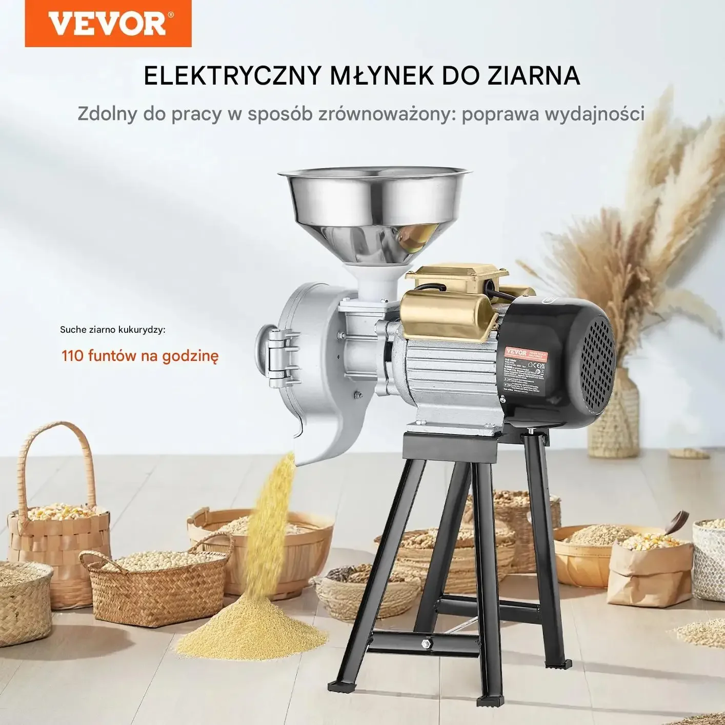 Młynek zbożowy elektryczny 3000W regulacja grubości pasza mąka - obrazek 3