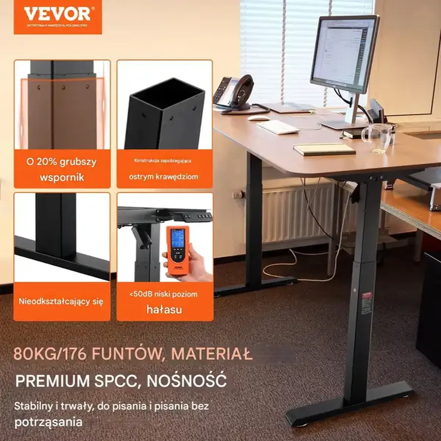 Elektryczny stelaż biurkowy regulowany czarny 70-117 cm - obrazek 3